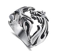 RZRPYFMM Anello Drago Cava in Acciaio Inossidabile Gotico Moda Anello Drago Retrò Modello Steampunk Gioielli Accessori in Metallo Ribelle Uomini E Donne,Argento,10