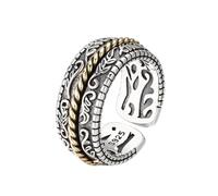 RZRPYFMM Anello Floreale Da Uomo in Argento Sterling S925, Gotico Vintage Con Apertura Di 10 Mm, Regolabile,Argento,9#