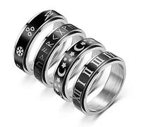 RZRPYFMM Anello Girevole in Acciaio Inossidabile Da 4 Pezzi 6Mm Numeri Romani Luna Stelle Anello Di Messa A Punto Gioielli Punk Locomotiva Hip-Hop,Argento,7