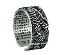 RZRPYFMM Anello in Argento Sterling S999 Con Foglia Di Bambù Sutra Cuore Vintage, Anello in Argento Con Foglia Di Bambù Regolabile Aperto Per Uomini E Donne,Argento,10