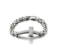 RZRPYFMM Bracciale A Croce Da Uomo, Bracciale Personalizzato in Acciaio Inossidabile,Argento,22cm