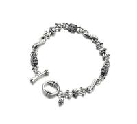 RZRPYFMM Bracciale Con Teschio in Argento Sterling S925 Per Uomo, Bracciale in Argento Sterling Semplice E Alla Moda,Argento,18cm