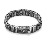 RZRPYFMM Bracciale Da Uomo in Argento S925 Con Sei Parole Mantra Wheel, Braccialetto Di Perline Di Buona Fortuna Con Mandala Buddista in Argento Tailandese Vintage Con Sei Parole,Argento,20cm