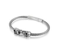 RZRPYFMM Bracciale Gotico Vintage Con Doppio Teschio, Bracciale Personalizzato in Acciaio Inossidabile,Argento,18cm~22cm