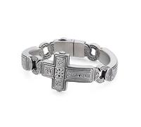 RZRPYFMM Bracciale Vintage Da Uomo Con Croce, Bracciale Largo in Acciaio Inossidabile,Argento,20cm