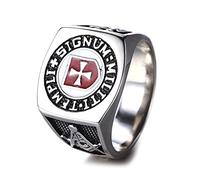 RZRPYFMM Christian Cross Ring Medieval European Scudo Anello Templare Anello Massonico in Acciaio Inossidabile Da Uomo,Argento,10