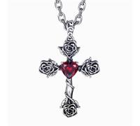 RZRPYFMM Ciondolo A Croce Rosa Da Uomo in Argento Sterling S925, Collana Gotica Vintage in Corda Di Canapa Gossip,Argento,Pendant + Chain 60cm