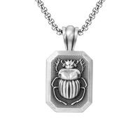 RZRPYFMM Ciondolo A Forma Di Scarabeo Sacro Dell'antico Egitto in Peltro Puro, Collana Gotica Da Uomo Con Scarabeo Sacro Vintage,Argento,Pendant + Chain 50cm