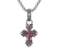 RZRPYFMM Ciondolo Cristiano Da Uomo in Peltro Puro, Collana Di Rubini Con Croce Di Moda Vintage,Argento,Pendant + Chain 60cm