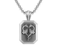 RZRPYFMM Ciondolo Cuore Moda Uomo, Collana Doppio Drago Vichingo Gotico Vintage,Argento,Pendant + Chain 50cm