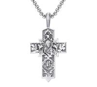 RZRPYFMM Ciondolo Da Uomo A Forma Di Croce Di Gesù in Peltro Puro, Collana Di Croci Cristiane Di Moda Gotica,Argento,Pendant + Chain 50cm