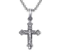 RZRPYFMM Ciondolo Da Uomo A Forma Di Croce Di Gesù in Peltro Puro, Collana Gotica A Forma Di Croce Cristiana,Argento,Pendant + Chain 60cm