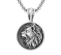 RZRPYFMM Ciondolo Da Uomo A Forma Di Testa Di Leone in Peltro Puro, Collana Vichinga Gotica Vintage A Forma Di Testa Di Leone,Argento,Single Pendant