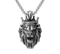 RZRPYFMM Ciondolo Da Uomo A Forma Di Testa Di Leone in Peltro Puro, Collana Vichinga Vintage A Forma Di Testa Di Leone,Argento,Pendant + Chain 50cm