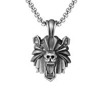 RZRPYFMM Ciondolo Da Uomo A Forma Di Testa D'orso in Peltro Sterling, Collana Vichinga Gotica A Testa D'orso Vintage,Argento,Pendant + Chain 60cm