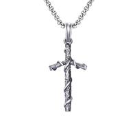 RZRPYFMM Ciondolo Da Uomo Con Croce Di Gesù in Peltro Puro, Collana Di Croci Cristiane Gotiche Vintage,Argento,Pendant + Chain 70cm