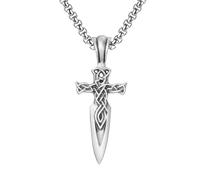 RZRPYFMM Ciondolo Da Uomo Con Spada A Nodo Celtico in Peltro Puro, Collana Di Spade Gotiche Vichinghe Vintage,Argento,Pendant + Chain 50cm