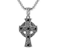 RZRPYFMM Ciondolo Da Uomo in Peltro Puro A Forma Di Croce Cristiana, Collana Di Croce Celtica Con Nodo Gotico,Argento,Pendant + Chain 60cm