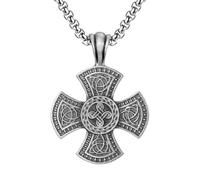 RZRPYFMM Ciondolo Da Uomo in Peltro Puro A Forma Di Croce Cristiana, Collana Vichinga Vintage Con Nodo Celtico,Argento,Pendant + Chain 70cm