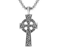 RZRPYFMM Ciondolo Da Uomo in Peltro Puro A Forma Di Croce Cristiana, Collana Vichinga Vintage Con Nodo Celtico,Argento,Pendant + Chain 50cm