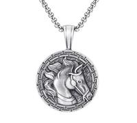 RZRPYFMM Ciondolo Da Uomo in Peltro Puro A Forma Di Testa Di Cavallo, Collana Vichinga Gotica A Testa Di Cavallo Vintage,Argento,Pendant + Chain 60cm
