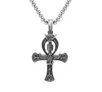 RZRPYFMM Ciondolo Da Uomo in Peltro Puro Con Chiave Della Vita Dell'antico Egitto, Collana Con Medaglione A Croce Gotica Vintage,Argento,Pendant + Chain 50cm