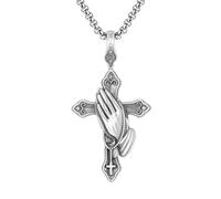 RZRPYFMM Ciondolo Da Uomo in Peltro Puro Con Croce in Preghiera, Collana Di Croci Cristiane Vintage,Argento,Pendant + Chain 50cm