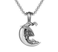 RZRPYFMM Ciondolo Da Uomo in Peltro Puro Con Drago Occidentale E Luna, Collana Vichinga Vintage Con Drago Occidentale,Argento,Single Pendant