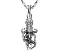 RZRPYFMM Ciondolo Da Uomo in Peltro Puro Con Mostro Marino Octopus, Collana Vichinga Gotica Vintage Octopus,Argento,Single Pendant