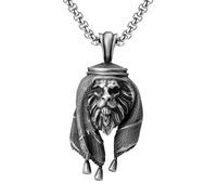 RZRPYFMM Ciondolo Da Uomo in Peltro Puro Con Testa Di Leone Arabo, Collana Vichinga Vintage Con Testa Di Leone,Argento,Pendant + Chain 60cm