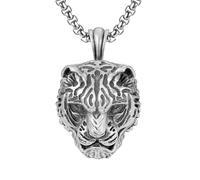 RZRPYFMM Ciondolo Da Uomo in Peltro Puro Con Testa Di Tigre, Collana Gotica Vichinga Con Testa Di Tigre Vintage,Argento,Pendant + Chain 70cm