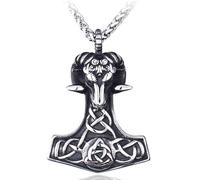 RZRPYFMM Ciondolo in Acciaio Inossidabile Con Testa Pecora Martello Vichingo Thor Collana Con Ciondolo Amuleto Capra Satana Collana Gioielli Con Nodo Celtico,Argento,65