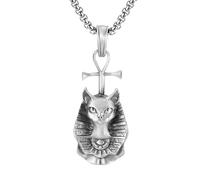 RZRPYFMM Ciondolo in Peltro Puro Con Testa Di Gatto Dell'antico Egitto, Collana Da Uomo Con Gatto Gotico Vintage,Argento,Pendant + Chain 50cm