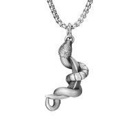 RZRPYFMM Ciondolo Vichingo A Forma Di Serpente in Peltro Puro, Collana Gotica Da Uomo Con Luna Vintage,Argento,Pendant + Chain 60cm