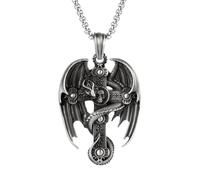 RZRPYFMM Ciondolo Vichingo Del Drago Celtico in Peltro Puro, Collana Da Uomo Con Croce Gotica Vintage,Argento,Pendant + Chain 60cm