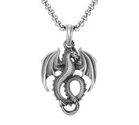 RZRPYFMM Ciondolo Vichingo Del Drago Celtico in Peltro Puro, Collana Da Uomo Gotica Vintage Del Drago Occidentale,Argento,Pendant + Chain 70cm
