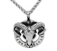 RZRPYFMM Collana Ciondolo A Forma Teschio Testa Pecora Vichinga Collana Ciondolo A Forma Triangolo Rune Nordiche Acciaio Inossidabile Collana Ciondolo Costellazione Ariete Cultosatana,Argento,60