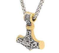 RZRPYFMM Collana Con Ciondolo Martello Di Viking Thor Per Uomo E Donna Gioielli Scandinavi Nordici in Acciaio Inossidabile 316L,Argento,60