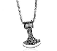 RZRPYFMM Collana Con Ciondolo Viking Tomahawk Collana Con Ciondolo in Amuleto Con Nodo Celtico in Acciaio Inossidabile Con Martello Di Thor,Argento,70