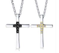 RZRPYFMM Collana Con Coppia Di Diamanti A Croce 2 Pezzi, Collana Con Ciondolo CZ Con Croce Religiosa in Acciaio Inossidabile, Collana Con Amuleto Punk Per Uomini E Donne