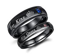 RZRPYFMM Coppia Di Due Pezzi Anello La Sua Regina Il Suo Re Corona Intarsiata Di Strass Anello Nuziale in Acciaio Inossidabile Anello in Titanio Da Uomo E Da Donna Set Gioielli Romantici,Nero,10