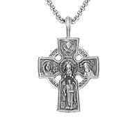 RZRPYFMM Croce Cristiana Da Uomo, Ciondolo in Peltro Puro, Collana Gotica Vintage Con Croce Di Gesù,Argento,Pendant + Chain 50cm