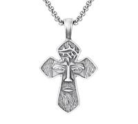 RZRPYFMM Croce Cristiana Da Uomo, Ciondolo in Peltro Puro, Collana Gotica Vintage Con Croce Di Gesù,Argento,Pendant + Chain 50cm