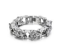 RZRPYFMM Elegante Bracciale Da Uomo in Acciaio Inossidabile A Forma Di Testa Di Lupo, Bracciale Serie Animali,Argento,23cm