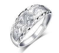 RZRPYFMM Fedi Nuziali in Argento Con Drago E Fenice Da 999 Piedi, Per Uomini E Donne Anelli in Argento Sterling Con Coppia Regolabile Aperta Alla Moda Gotica,Silver men,7