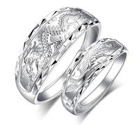 RZRPYFMM Fedi Nuziali in Argento Con Drago E Fenice Da 999 Piedi, Per Uomini E Donne Anelli in Argento Sterling Con Coppia Regolabile Aperta Alla Moda Gotica,Silver couples,11