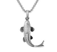 RZRPYFMM Moda Maschile Ciondolo Lucky Koi in Peltro Puro, Collana Gotica Vintage Koi,Argento,Pendant + Chain 70cm