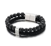 RZRPYFMM Moda Uomo Croce Bracciale in Pelle, Bracciale in Acciaio Inox Turchese,Argento,21cm