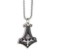 RZRPYFMM Pendente Della Collana Del Corvo Delle Rune Del Nodo Celtico Del Martello Di Thor Nordico. Collana Punk Da Uomo E Donna in Acciaio Inossidabile Vichingo,Argento,60cm