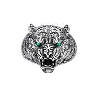 RZRPYFMM S925 Anello A Testa Di Tigre Da Uomo in Argento Sterling, Apertura Gotica, Gioielli Di Moda Regolabili,Argento,9#